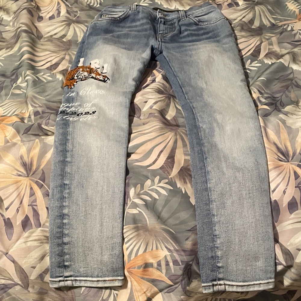 AMIRI Light Blue Kids Jeans with Embroidery